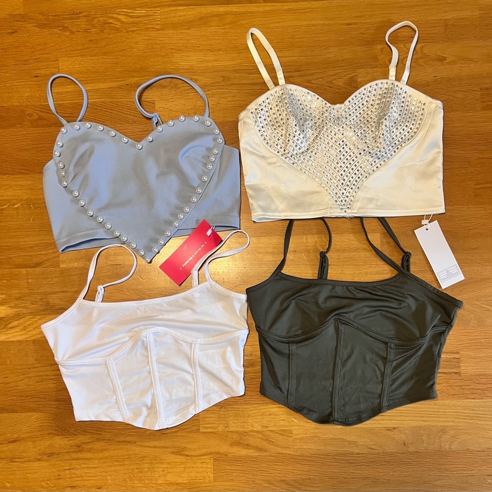 EUC/NWOT/NWT Crop Top Set in Blue, White, and Dark Green ~ XS